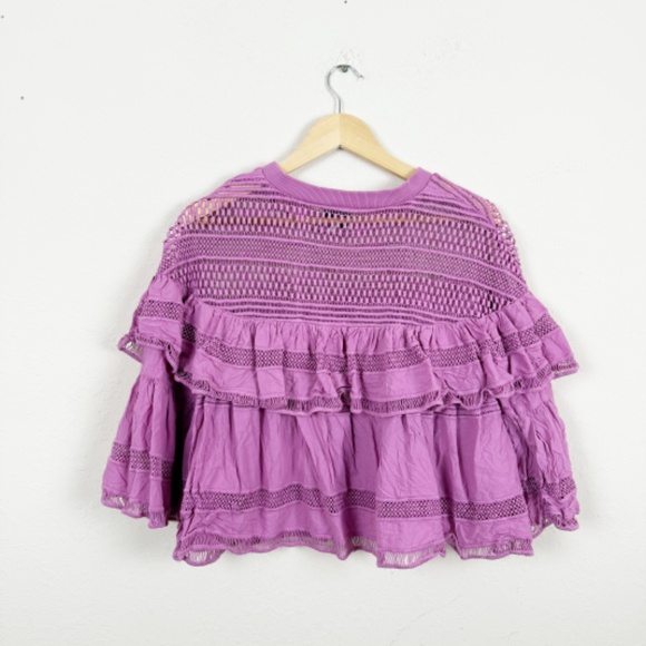Sea New York Ruffle Baja Lace Cropped Purple Top Size 10 - Picture 5 of 7